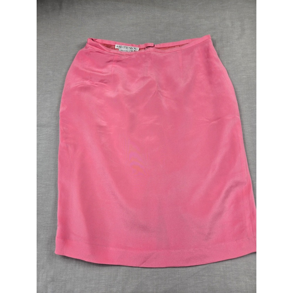 Maggy London Pink 100% Silk Pencil Skirt Size 10 Lined Back Vent Professional
